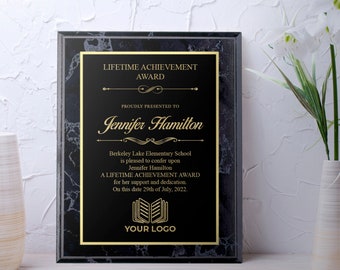 Black Marble Finish Plaque | Custom Wood Plaque Recognition | Multiple Sizes | No Engraving Fee | Corporate Award