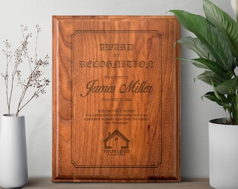 Personalized Step-Edge Genuine Walnut Plaque | Custom Wood Plaque Recognition | Multiple Sizes | No Engraving Fee | Corporate Award