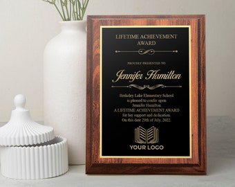 Personalized Cherry Finish Plaque | Custom Wood Plaque Recognition | Multiple Sizes | No Engraving Fee | Corporate Award
