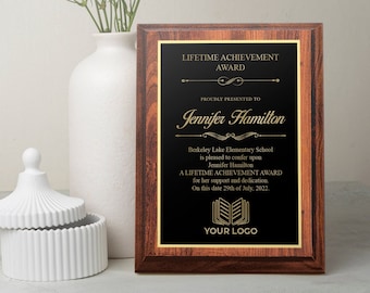 Personalized Cherry Finish Plaque | Custom Wood Plaque Recognition | Multiple Sizes | No Engraving Fee | Corporate Award