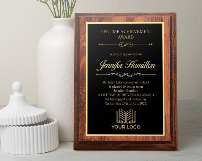 Personalized Cherry Wood Finish Plaque: Custom Laser Engraved Award