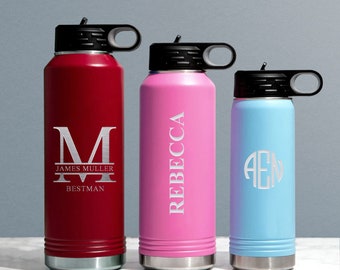 Personalized Stainless Steel Water Bottle with Sports Cap,  Custom Water Bottle Double Wall & Vacuum Insulated