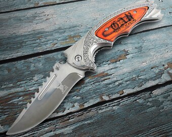 Personalized Folding Pocket Knife With Belt Clip, Custom-Made Engraving