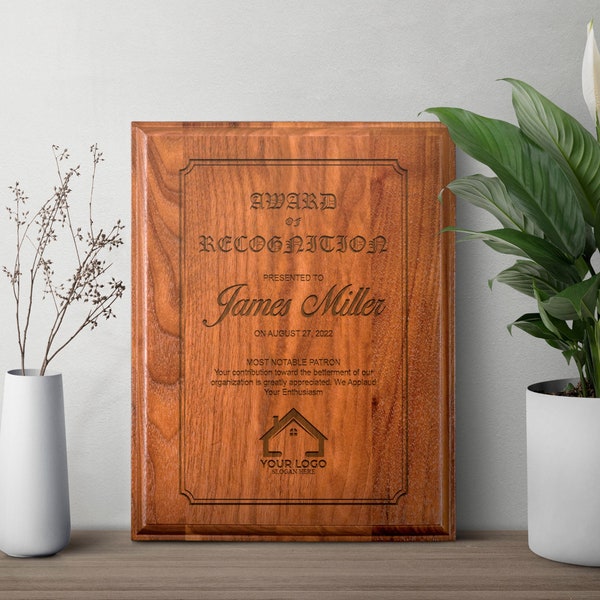 Personalized Step-Edge Genuine Walnut Plaque | Custom Wood Plaque Recognition | Multiple Sizes | No Engraving Fee | Corporate Award