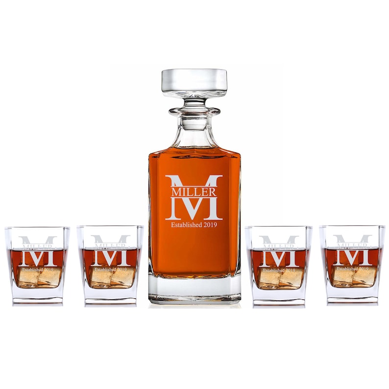 Personalized 5 Pc Whiskey Decanter Set Decanter and 4 Etsy