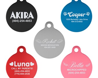 Etiqueta de identificación de aluminio personalizada para mascotas: etiqueta redonda con nombre para gato y cachorro