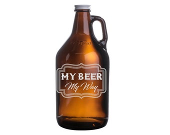 Personalized Etched 64oz Amber Beer Growler – Crispy Board