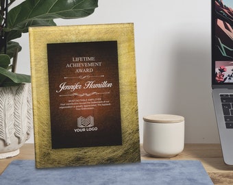 Placa de premio acrílica personalizada en dorado y burdeos: grabada con láser.
