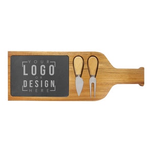 Custom Engraved Slate Cheese Board with Acacia Wood & Tools