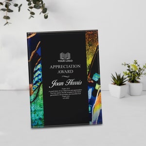 Personalized Blue Collage Acrylic Award: Custom Laser Engraved Plaque