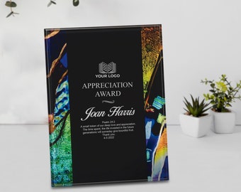 Premio acrílico collage azul personalizado: placa grabada con láser personalizada