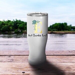 Personalized Floral Initial 14 oz. Insulated Pilsner Tumbler, Custom Travel Tumbler, To Go Coffee Mug, Full Color custom