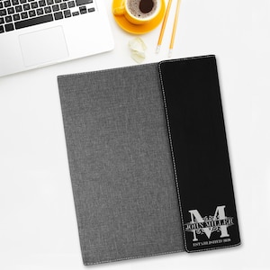 Portafolio de lona grande personalizado con monograma real y bloc de notas