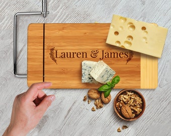 Personalized Laurel Couple Cheese Board with Slicer