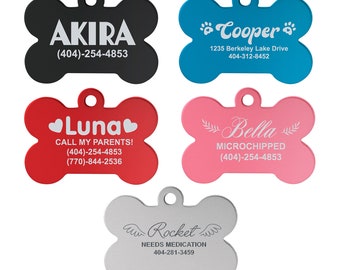 Placa de identificación personalizada para mascotas con forma de hueso de aluminio: Grabado gratuito
