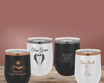 Vaso de vino sin tallo con tapa, aislado al vacío y con revestimiento iónico y logotipo personalizado