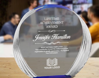 Premio acrílico redondo personalizado, grabado con láser.