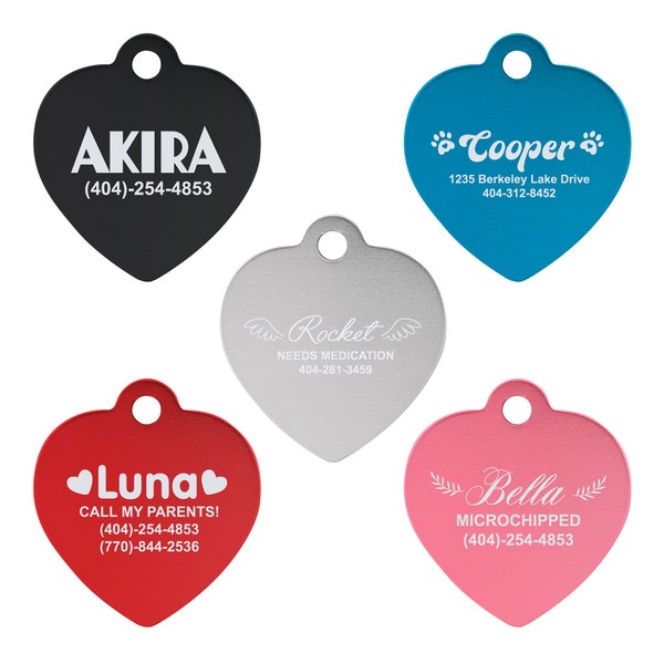 Personalized Aluminium Heart Pet ID Tag, Free Shipping, Free Engraving, Small Cat Tags, Pet Tags Puppy Name Round ID Tags Text