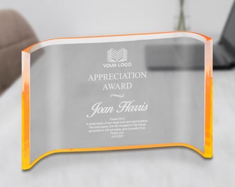 Premio Crescent personalizado de acrílico transparente: placa grabada con láser personalizada