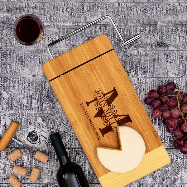 Personalized Royal Monogram Cheese Board with Slicer