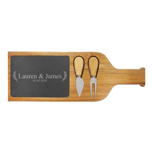Custom Engraved Slate Cheese Board with Acacia Wood & Tools