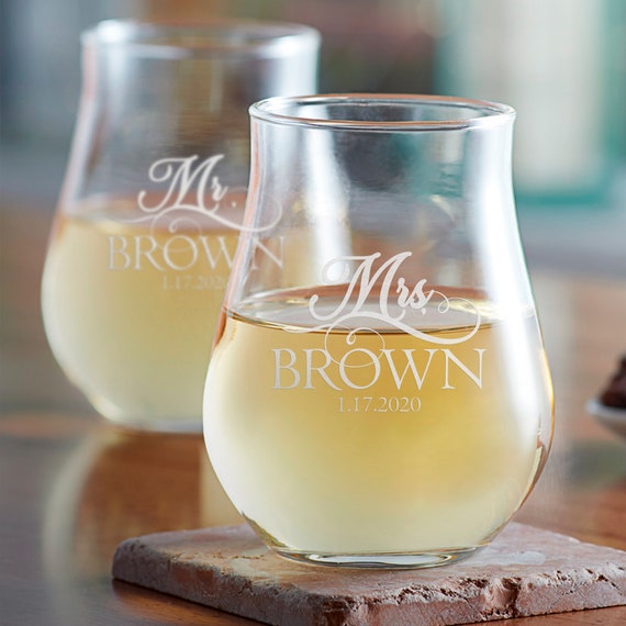 Personalized Wedding 13 Oz. Stemless Tulip Glass - Etsy