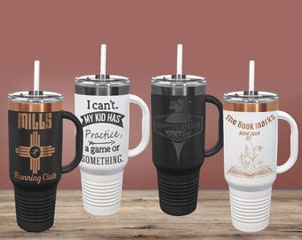 Taza de viaje aislada al vacío de 40 oz con logotipo personalizado, asa y pajita incluida