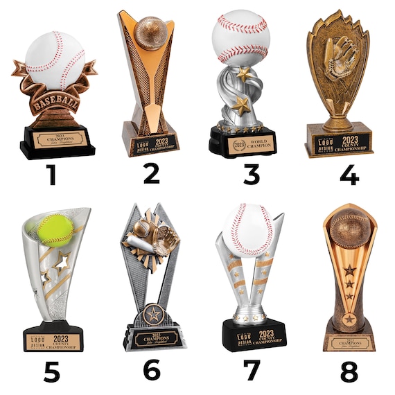 Trophée Baseball Sur Base Unique Avec Topper Midnight, Plaque Personnalisée Gratuite, Neuf