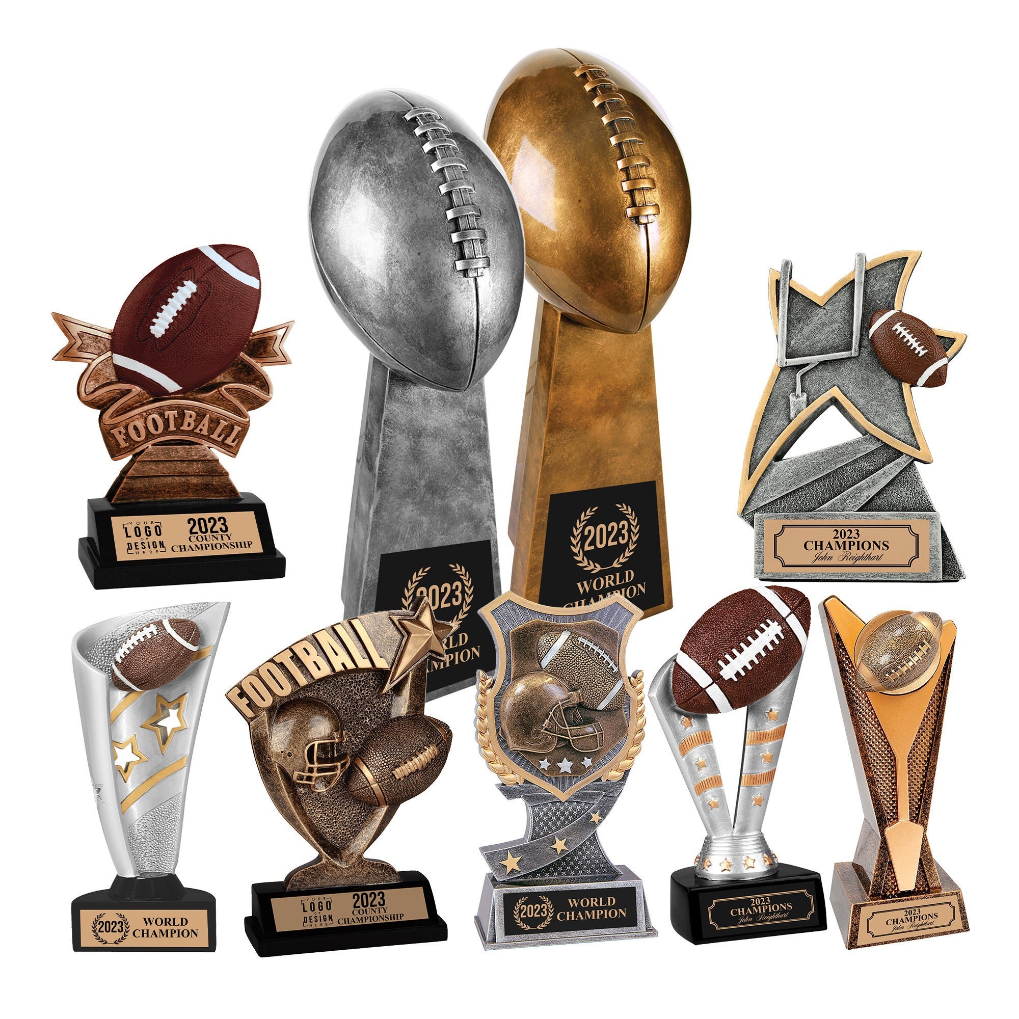 Fubosi Trophy Champion Artwork Sport League Cup Replica Resins Football  Fans Souvenir Collectibles Office Decorations Trophy Silver/Blue Ribbon,15cm