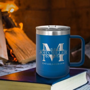 Personalized Royal Monogram 15 oz. Stainless Steel Vacuum Insulated Mug with Slider Lid