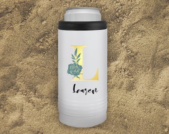 Personalized Floral Initial Slim Can Cooler, Skinny Can Cooler, Slim Can Cooler, Can Cooler, Seltzer Slim Can, Hard Seltzer Cooler