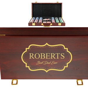 Personalized Poker Chip Set: Laser Engraved Rosewood Case