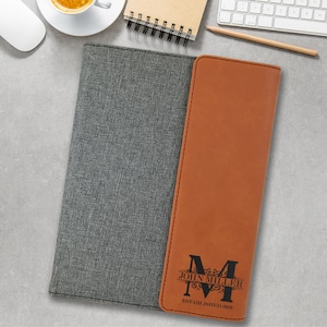 Portafolio de lona personalizado con monograma real y bloc de notas