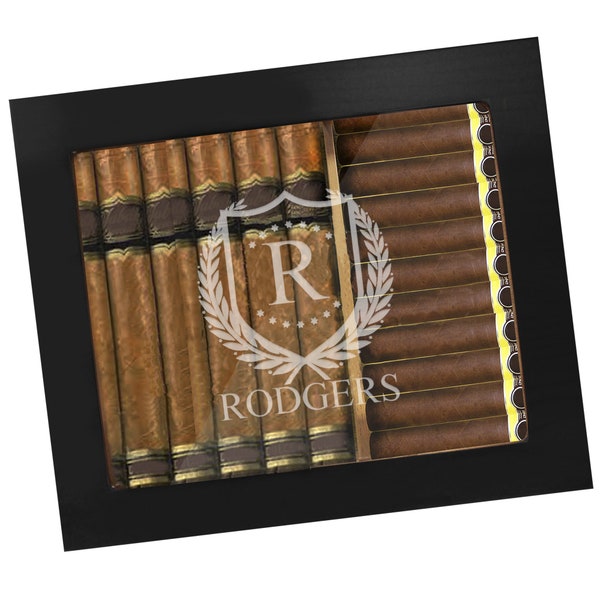 Rodgers Personalized Black Cigar Humidor 50 Count | Custom Personalized Premium Cigar Humidor Box with Hygrometer, Humidifier and Glass Top