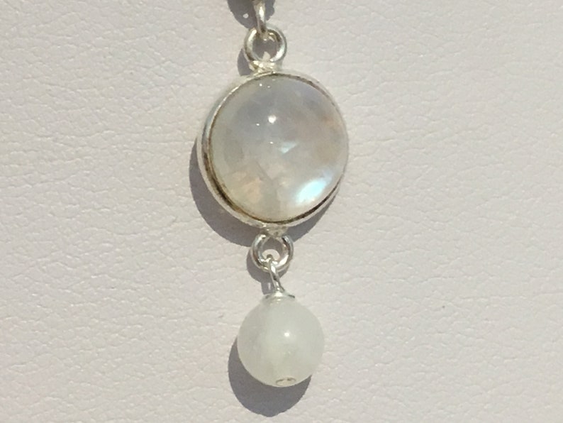 White Moonstone /& Silver Filigree Bead Dangle Earrings with Sterling Silver Hooks Sterling Silver Rainbow Moonstone Bezel