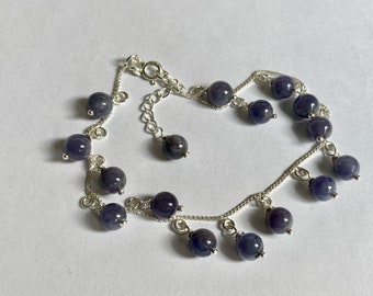 Tanzanite, December Birthstone, Sterling Silver Gem Charm 7.25 to 8" Bracelet