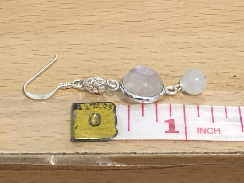 White Moonstone /& Silver Filigree Bead Dangle Earrings with Sterling Silver Hooks Sterling Silver Rainbow Moonstone Bezel
