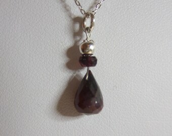 925 Sterling Silver 16" Fine Chain Necklace with Faceted Natural Ruby Drop, July and Capricorn Birthstone, Pendant