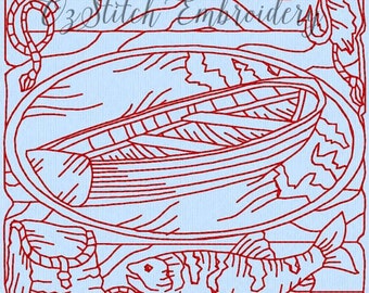 Redwork machine embroidery pattern.  Gone fishing 5 of 10. ** Instant Download **  3 sizes
