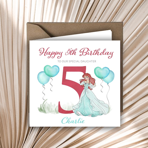 Personalised Printed 1st 2nd 3rd Birthday Card Princess Ariel Any Age Daughter Niece Sister Granddaughter