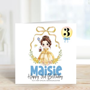 Carte d'anniversaire imprimée personnalisée, carte de princesse, tout âge, fille nièce, soeur, petite-fille