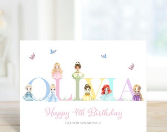 Tarjeta de cumpleaños personalizada impresa para CUALQUIER EDAD Princesas Hija Sobrina Hermana Nieta