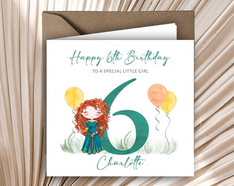 Personalised Printed 1st 2nd 3rd Birthday Card Princess Merida Any Age Daughter Niece Sister Granddaughter