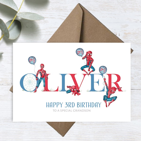 Personalised Printed ANY AGE Birthday Card Spiderman Daughter Niece Sister Granddaughter