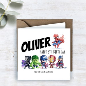 Cartão de aniversário personalizado impresso para qualquer idade, super-herói, filho, filha, neto, sobrinha, irmã, neta