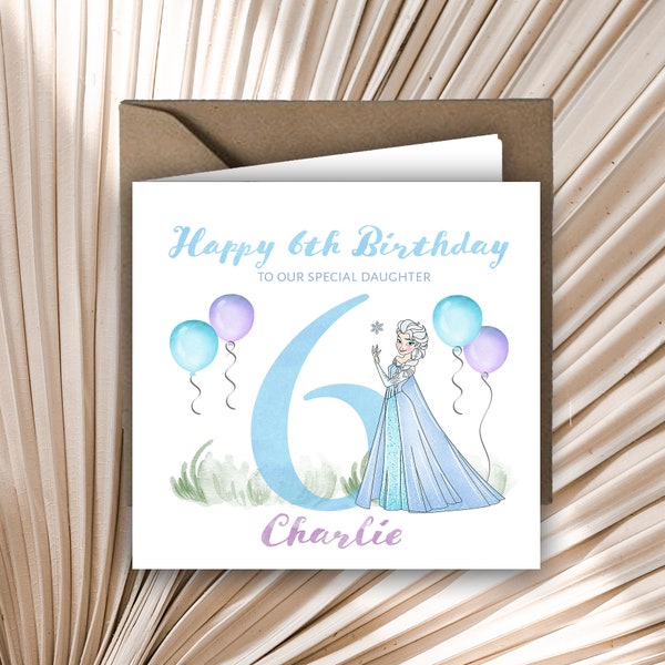 Personalised Printed 1st 2nd 3rd Birthday Card Princess Elsa Frozen Any Age Daughter Niece Sister Granddaughter