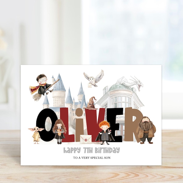 Personalised Printed ANY AGE Wizard Birthday Card Son Daughter Niece Sister Granddaughter Grandson etc