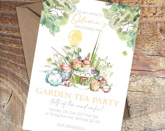 Printed Garden Tea Party Birthday invitations, invites packs of 10