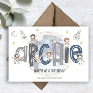 Personalised Printed ANY AGE Birthday Card Astronaut Spaceman Space Moon Son Daughter Niece Sister Granddaughter Grandson