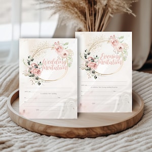 Gedruckte leere Hochzeitseinladungen Abendeinladungen, Roségolddruckeffekt und Marmor, Blumeneinladungen, leere lädt Satz mit 10 ein
